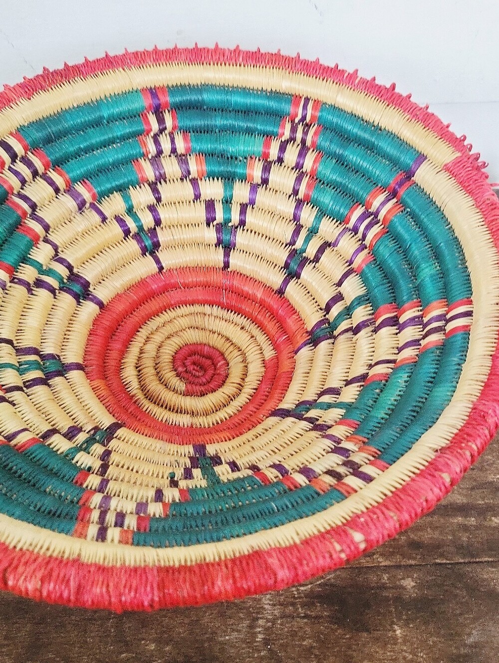 Vintage Boho African Woven Coil Pedestal Bowl - Picture 6 of 10